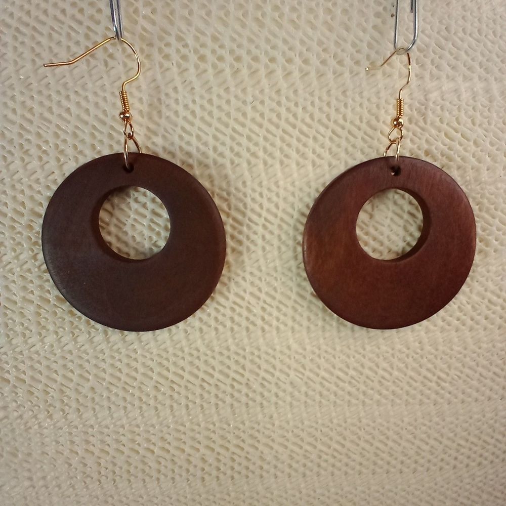 BOHO BROWN WOODEN Bohemian Round Drop Laser Cut 2.5" Earrings
